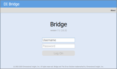 The Bridge Log On page.